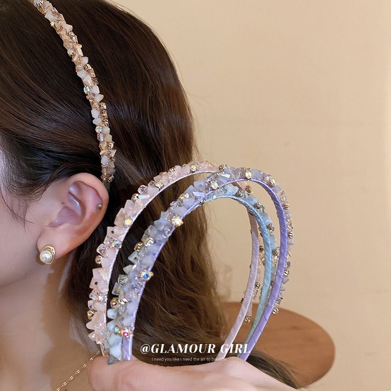 Modern Style Solid Color Artificial Gemstones Alloy Diamond Hair Band