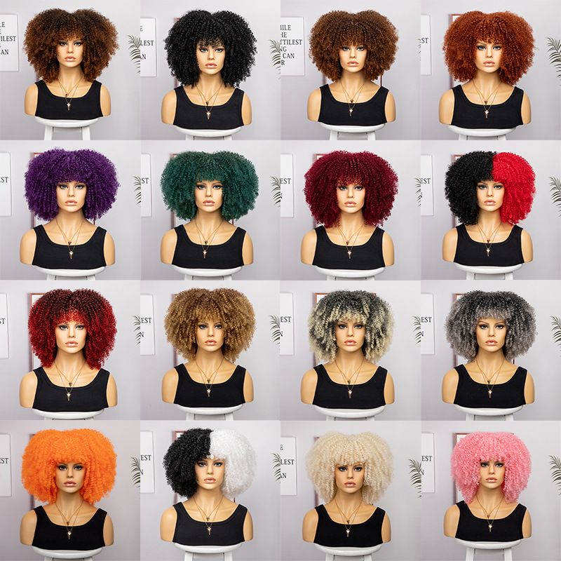 Femmes Hip Hop Rue Fil Haute Température Bangs Cheveux Courts Et Bouclés Perruques