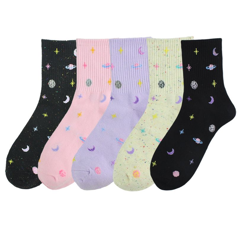 Mujeres Casual Bloque De Color Nylon Algodón Calcetines De Tripulación Un Par