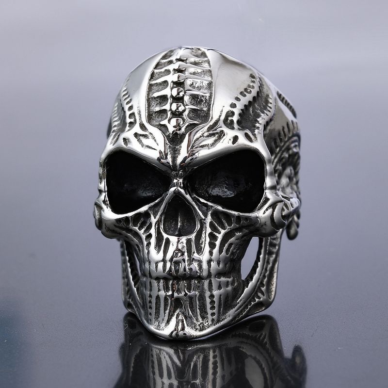 Retro Exaggerated Punk Skull 304 Stainless Steel Men'S Rings