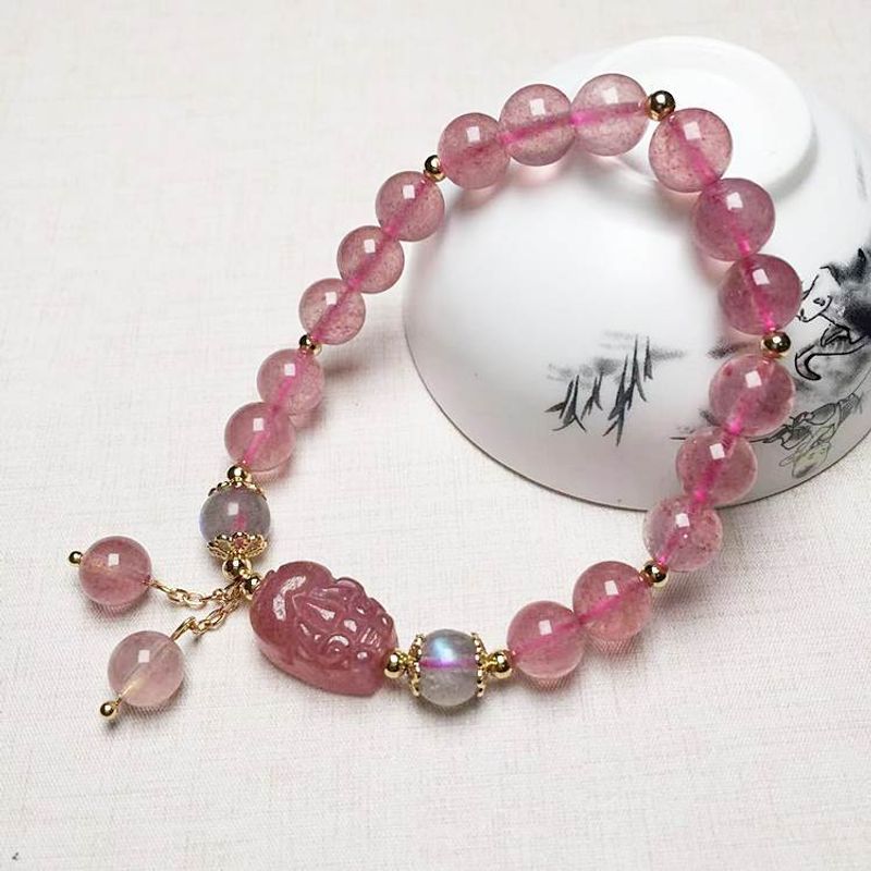 Chinoiserie Dulce Color Sólido Cristal Artificial Con Cuentas Pulsera