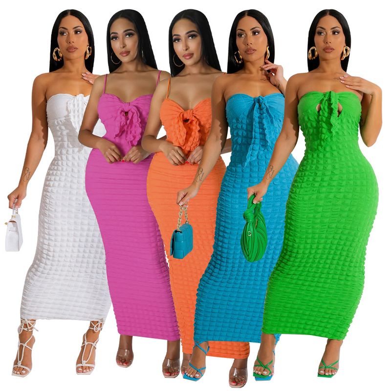 Women's Pencil Skirt Streetwear Collarless Patchwork Sleeveless Solid Color Maxi Long Dress Street