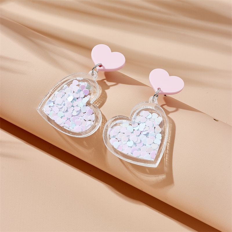 Lindo Dulce Forma De Corazón Arílico Tridimensional Mujeres Pendientes De Gota