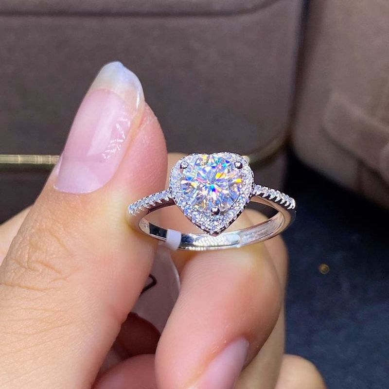 Sweet Heart Shape Alloy Plating Inlay Artificial Gemstones Women's Rings