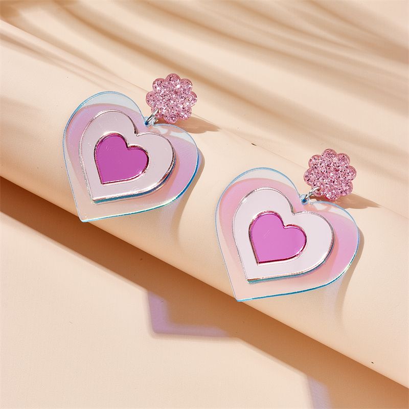 Cute Sweet Heart Shape Arylic Sequins Women's Drop Earrings