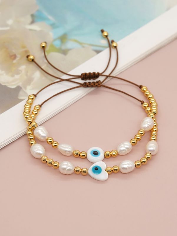 Basic Classic Style Devil's Eye Heart Shape Freshwater Pearl Glass Bracelets