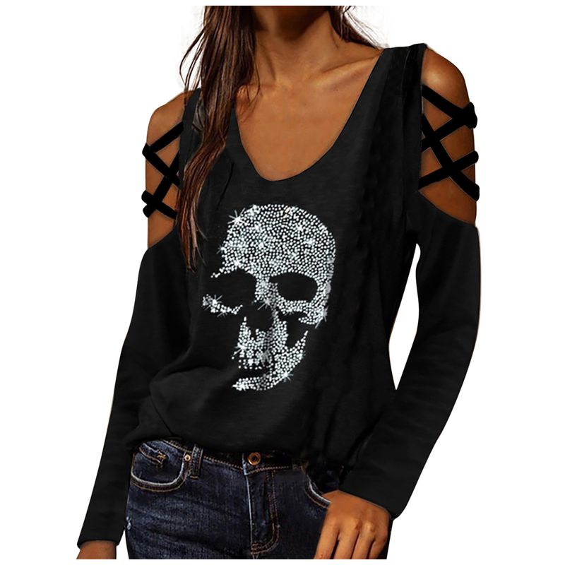 Women's T-shirt Long Sleeve Blouses Printing Streetwear Tie Dye Butterfly Skull