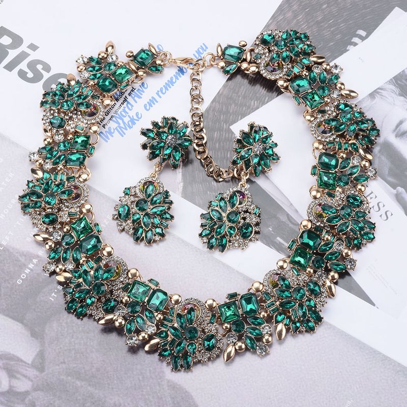 Exaggerated Geometric Artificial Crystal Rhinestones Alloy Wholesale Earrings Necklace