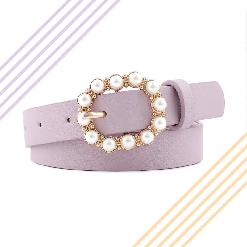 Elegant Solid Color Pu Leather Alloy Inlay Artificial Pearls Women's Leather Belts