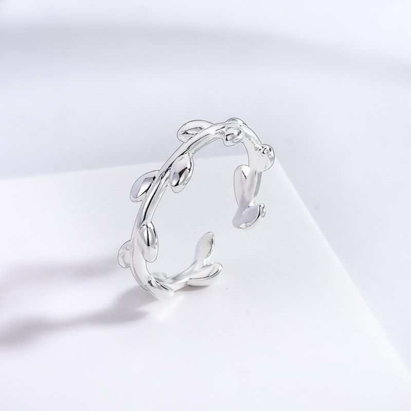 Simple Style Leaf Copper Plating Silver Plated Open Ring