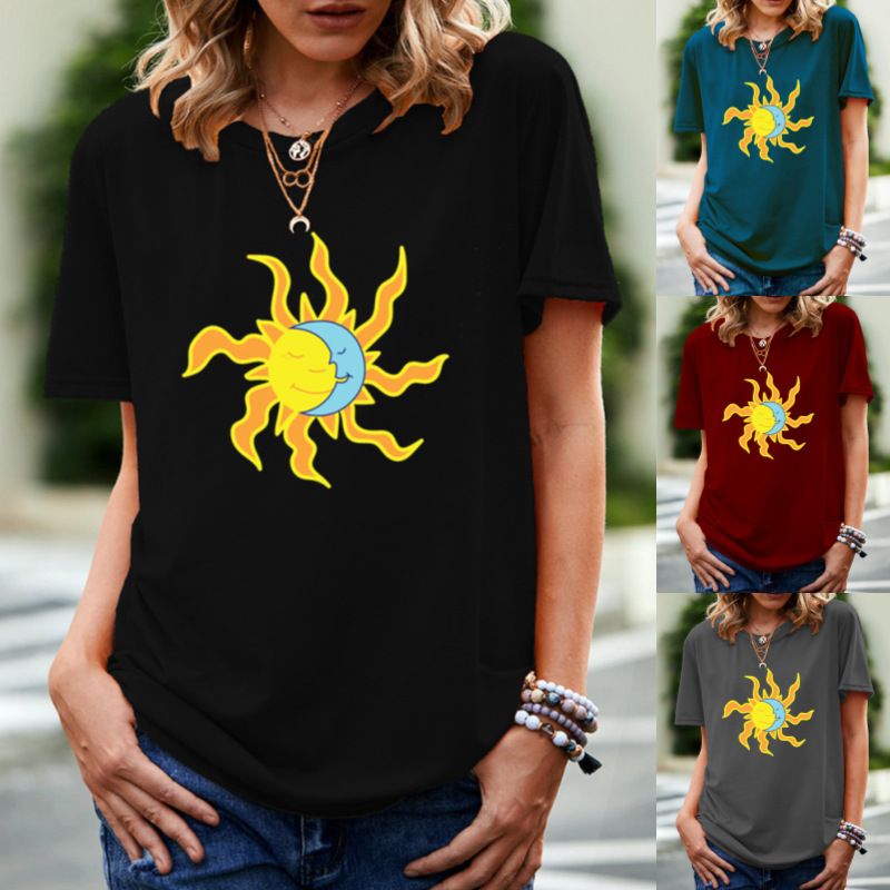 Women's T-shirt Short Sleeve T-shirts Printing Streetwear Sun Moon