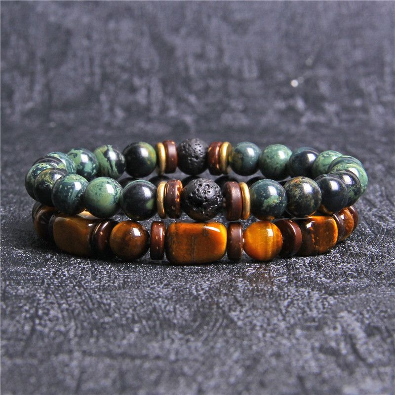 Retro Geometric Natural Stone Tiger Eye Men's Bracelets