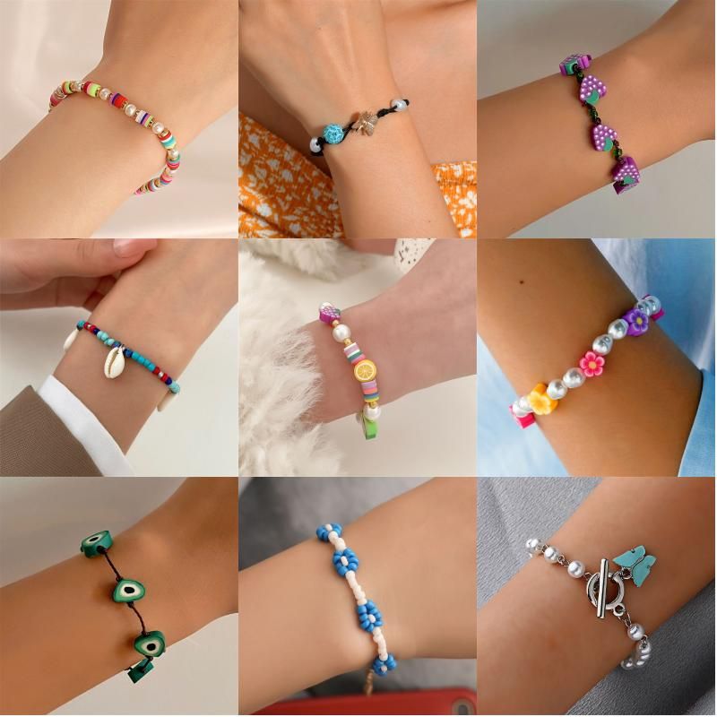 Vacation Heart Shape Butterfly Shell Beaded Arylic Soft Clay Beaded Plating Gold Plated Silver Plated Women's Bracelets