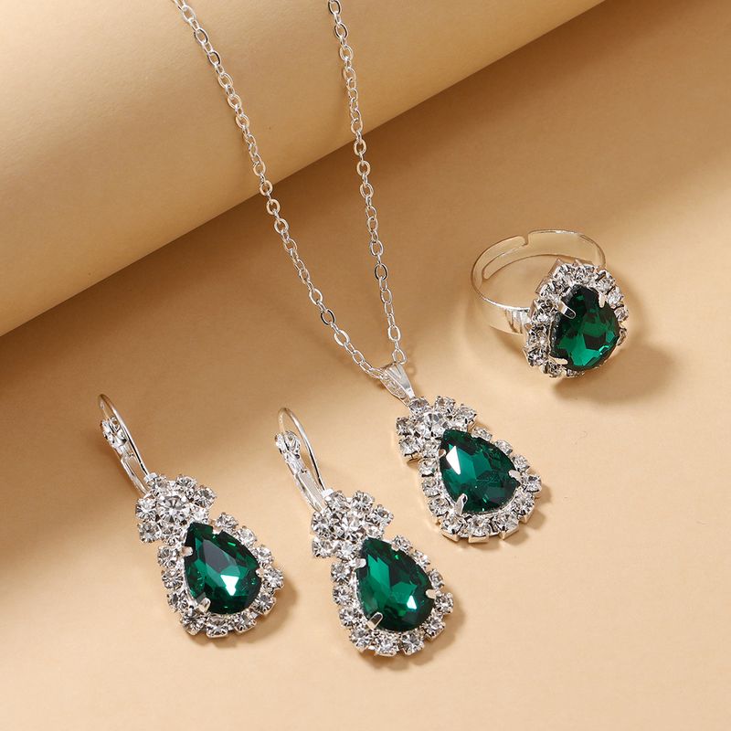 Elegant Water Droplets Zircon Alloy Wholesale Rings Earrings Necklace