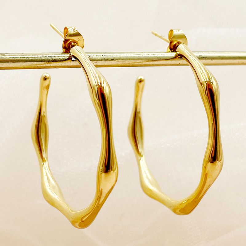 1 Pair Exaggerated Commute C Shape Lines Polishing Plating 304 Stainless Steel 14K Gold Plated Ear Studs