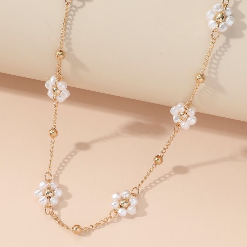 Ins Style Sweet Flower Alloy Pearl Plating Women's Necklace