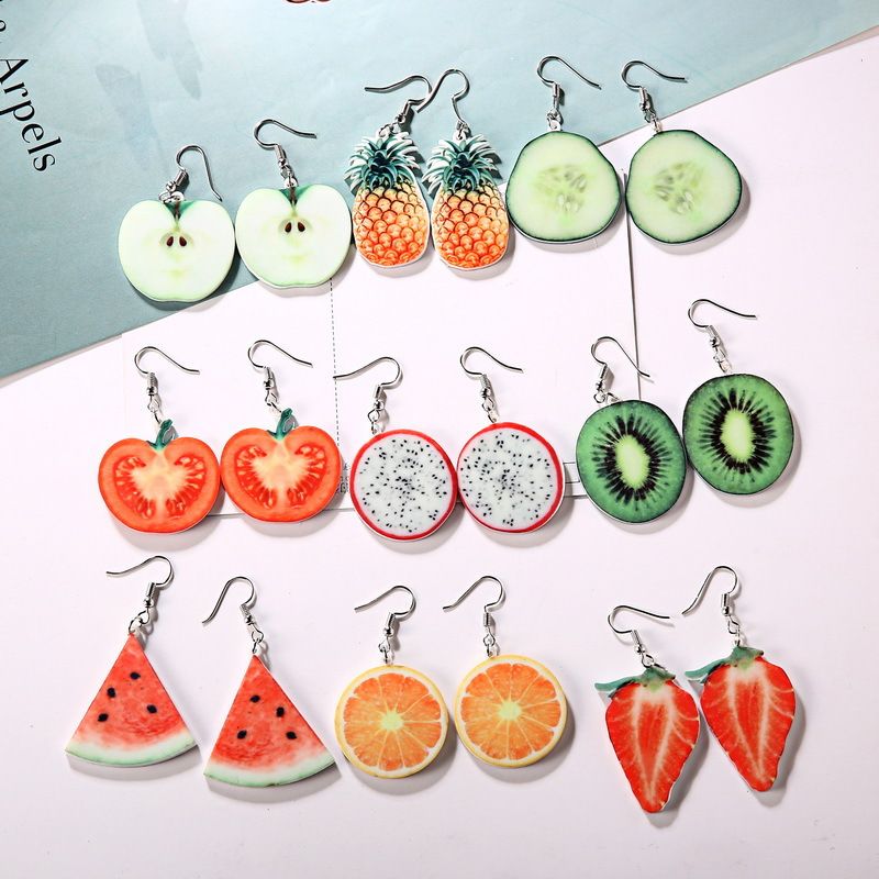 1 Pair Cute Strawberry Pineapple Watermelon Printing Arylic Ear Hook
