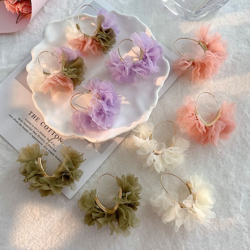Koreanische Art Blume Legierung Tuch Handgemacht Frau Tropfenohrringe