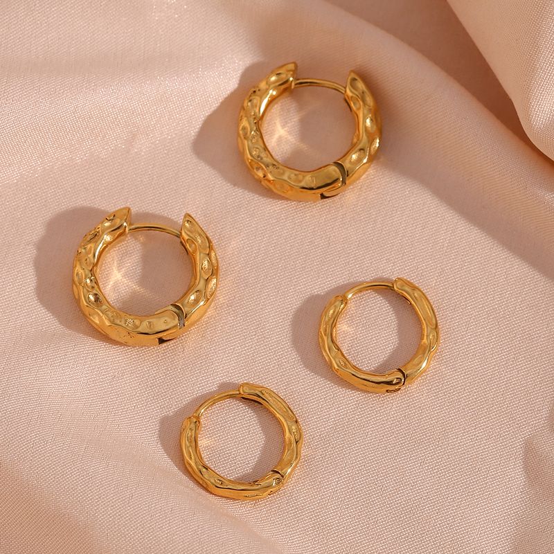 1 Pair Simple Style Round Plating Stainless Steel 18k Gold Plated Hoop Earrings