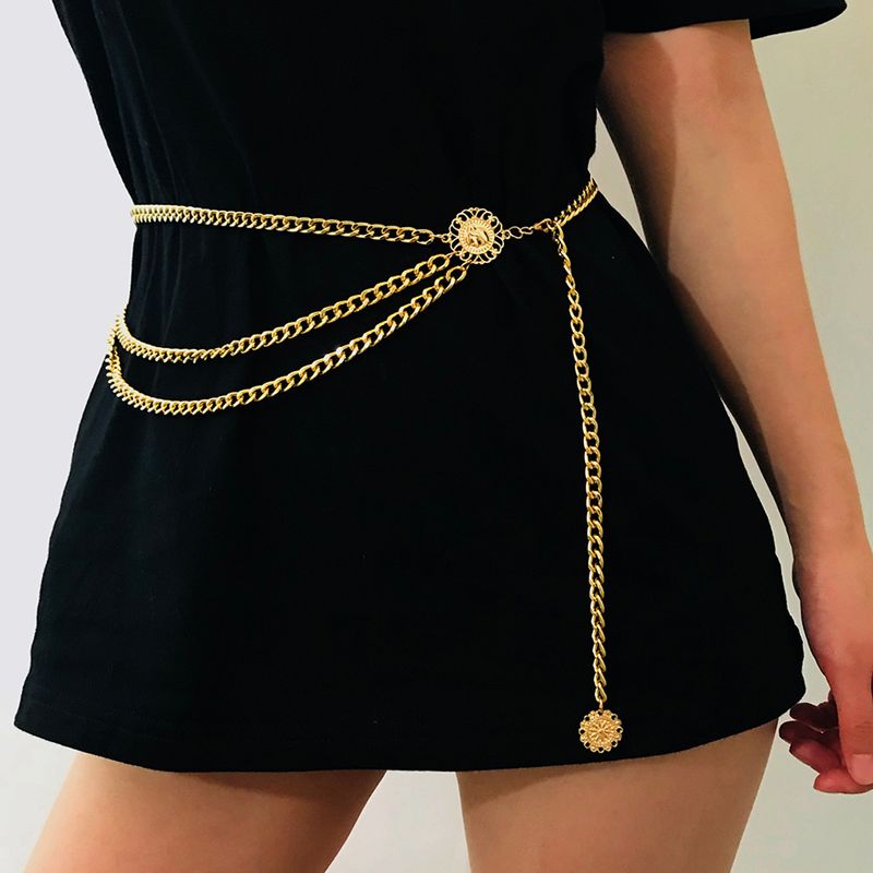 Wholesale Jewelry Streetwear Solid Color Aluminum Gold Plated Waist Chain