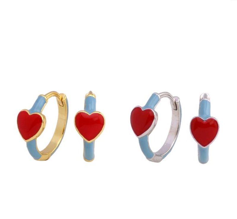 1 Pair Elegant Streetwear Heart Shape Sterling Silver Enamel Earrings