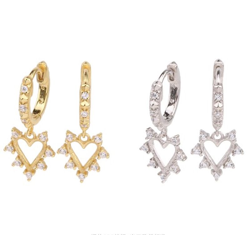 1 Pair Ins Style Modern Style Korean Style Heart Shape Sterling Silver Plating Inlay Zircon White Gold Plated Gold Plated Drop Earrings