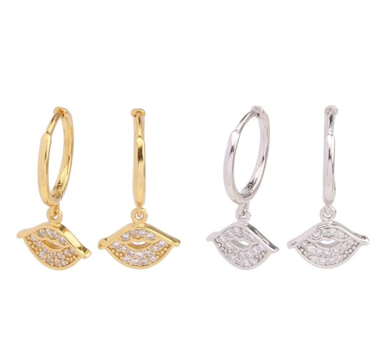 1 Pair Sweet Lips Sterling Silver Inlay Zircon White Gold Plated Gold Plated Drop Earrings