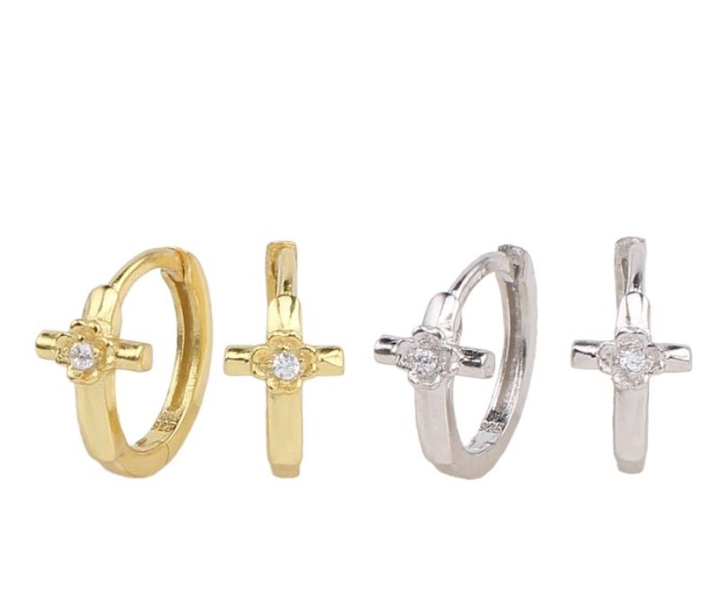 1 Pair Simple Style Cross Sterling Silver Inlay Zircon White Gold Plated Gold Plated Earrings