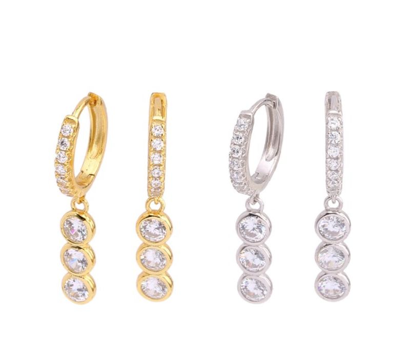 1 Pair Ins Style Round Sterling Silver Inlay Zircon White Gold Plated Gold Plated Drop Earrings