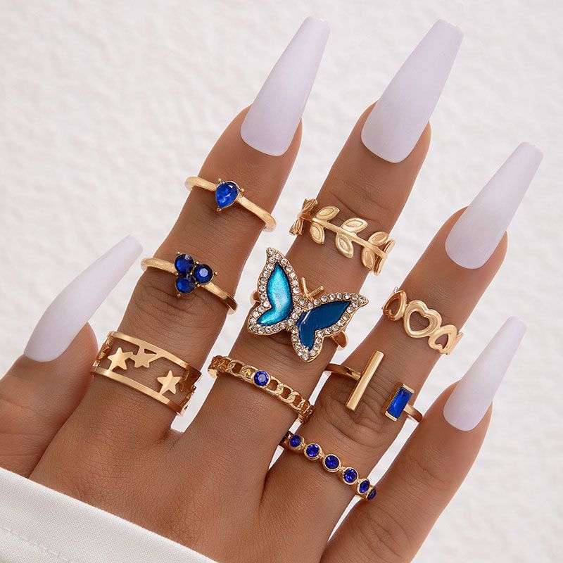 Glam Commute Heart Shape Petal Butterfly Alloy Inlay Artificial Gemstones Artificial Crystal Women's Rings