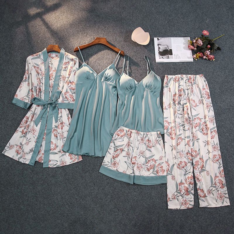 Women's Pastoral Leaves Polyester Printing Pants Sets