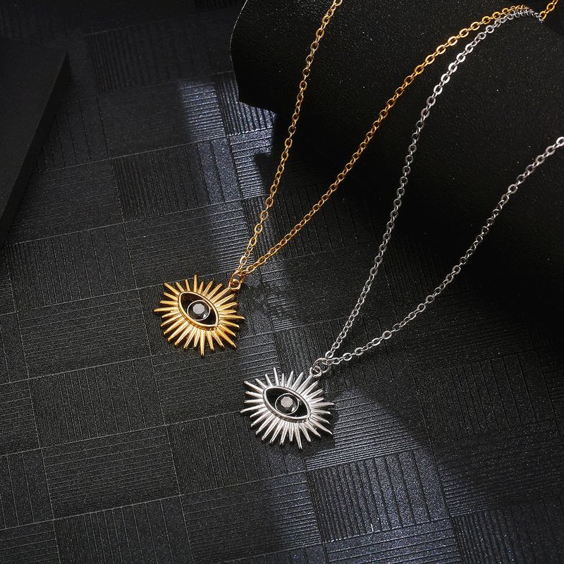 304 Stainless Steel 18K Gold Plated Casual Simple Style Plating Hollow Out Inlay Devil'S Eye Zircon Pendant Necklace Long Necklace
