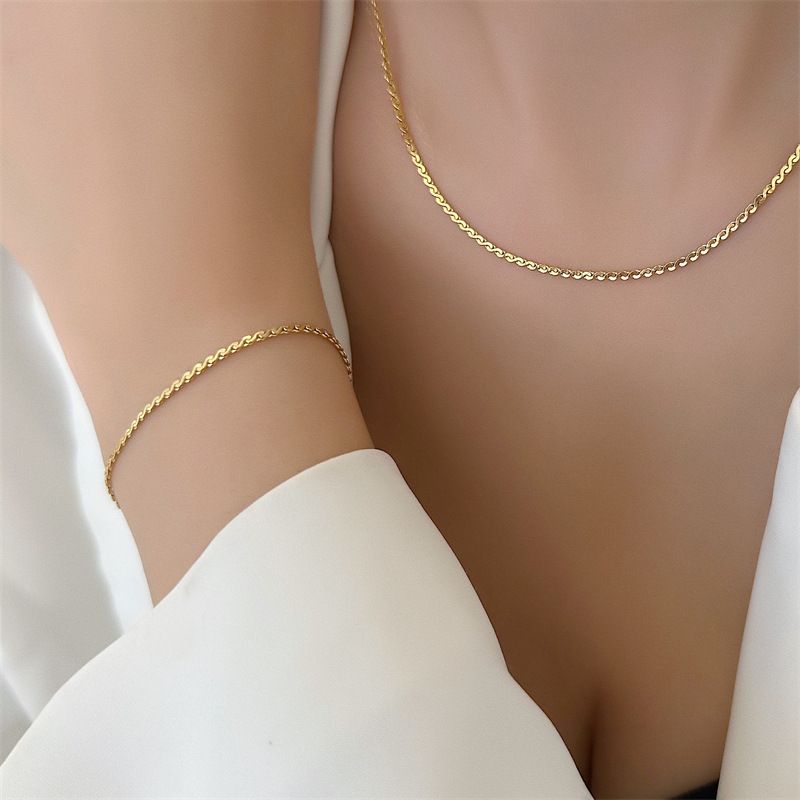 Ins-stil Einfarbig Titan Stahl Armbänder Halskette