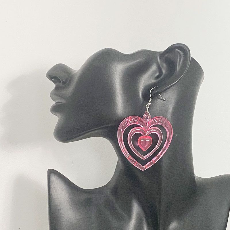 Exaggerated Sweet Heart Shape Arylic Hollow Out Women's Drop Earrings