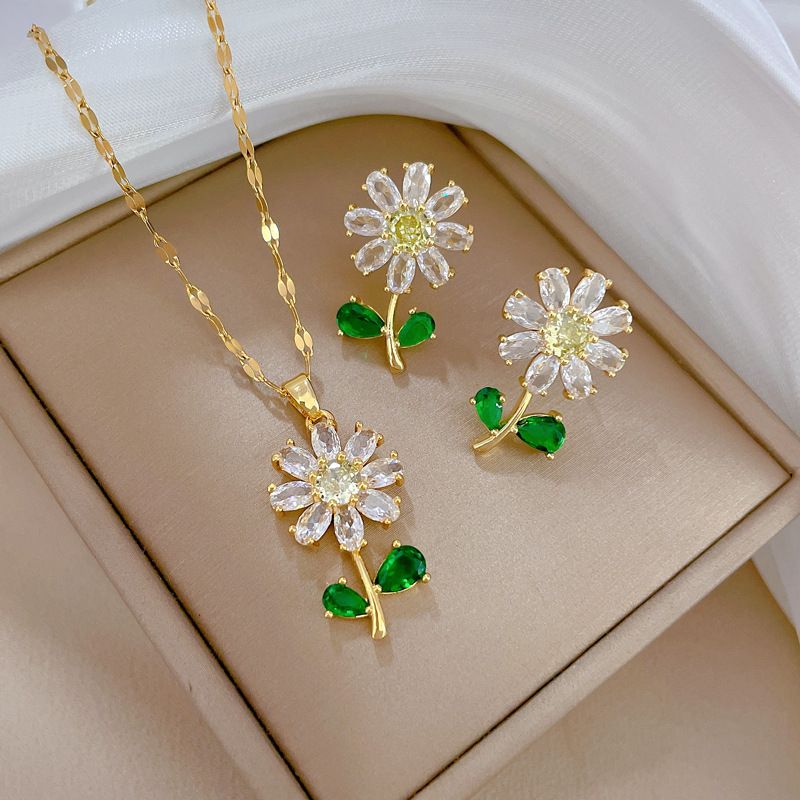 Acier Au Titane Le Cuivre Sucré Incruster Fleur Zircon Pendentif