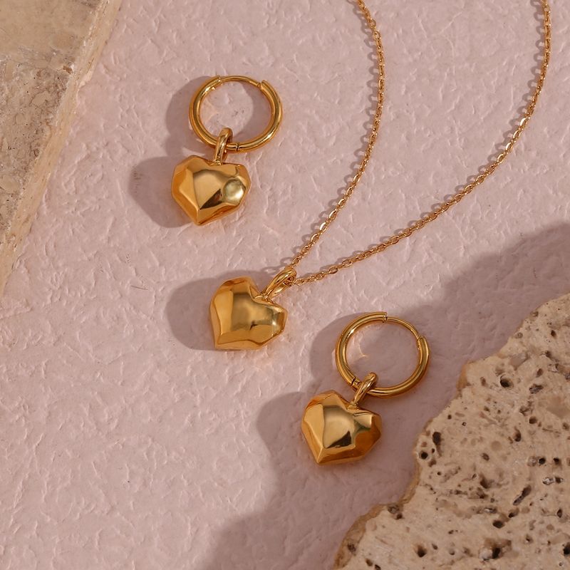 French Style Simple Style Heart Shape Stainless Steel Plating 18k Gold Plated Earrings Necklace