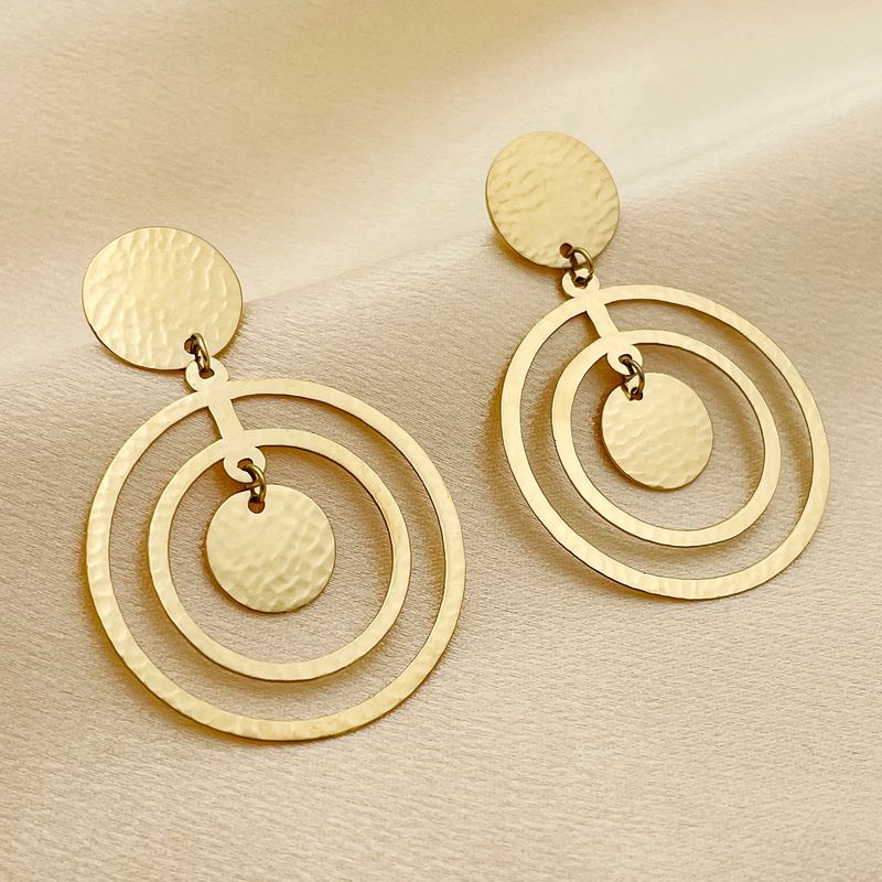 1 Pair Retro Round Polishing Plating 304 Stainless Steel 14K Gold Plated Drop Earrings