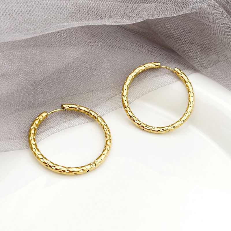 1 Pair Casual Simple Style Circle Polishing Plating 304 Stainless Steel 14K Gold Plated Hoop Earrings