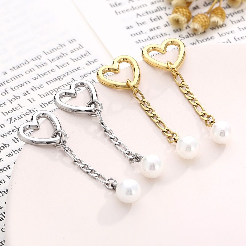 1 Pair Modern Style Streetwear Heart Shape Pearl Plating Stainless Steel 18K Gold Plated Drop Earrings