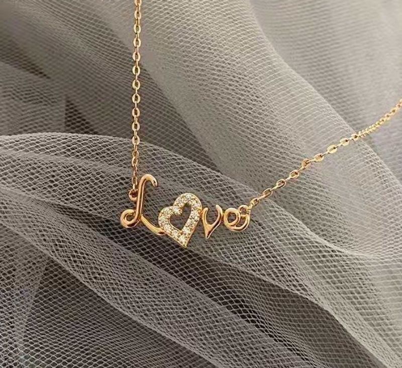 Wholesale Simple Style Letter Sterling Silver 14k Gold Plated Zircon Necklace