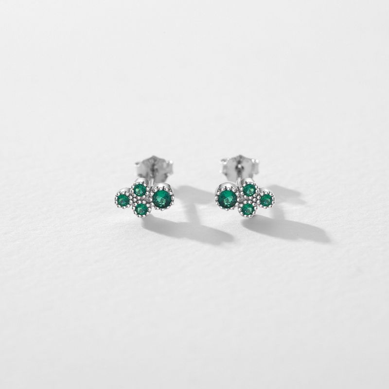 1 Pair Ins Style Simple Style Irregular Round Sterling Silver Plating Inlay Zircon Rhodium Plated Ear Studs