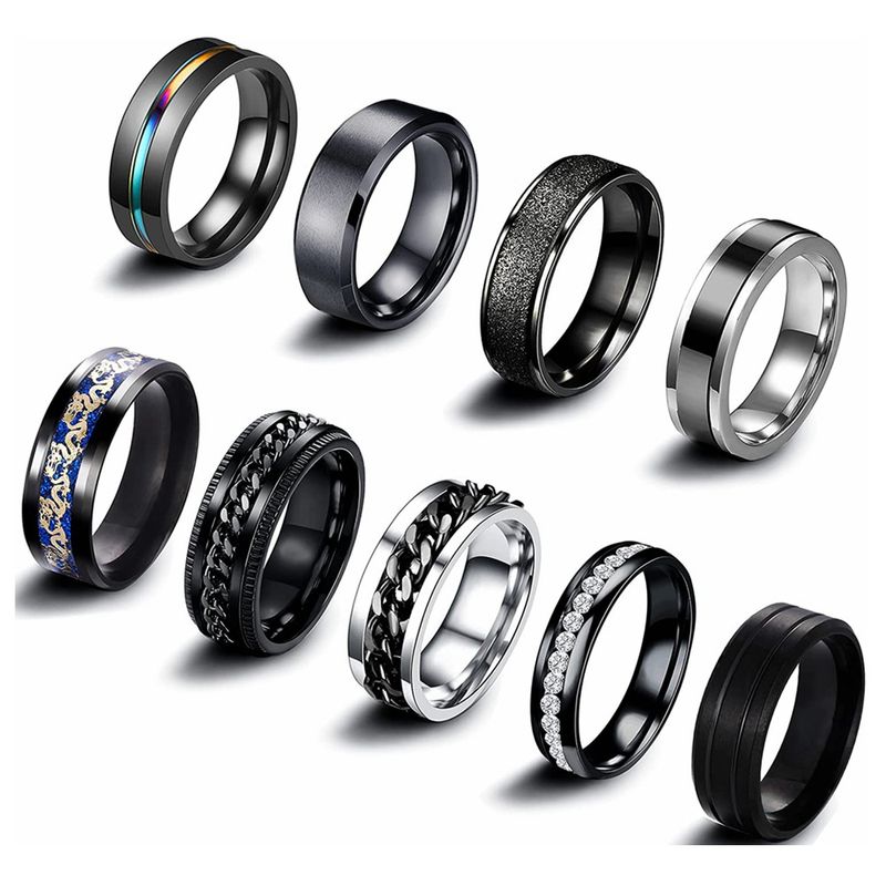 Simple Style Geometric Titanium Steel Plating Inlay Zircon Men's Rings
