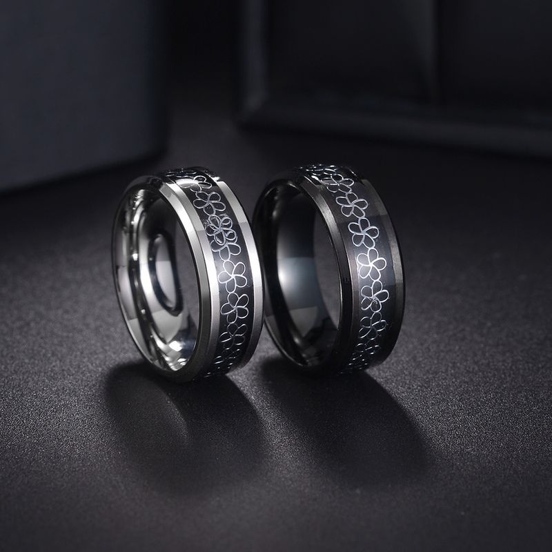 Simple Style Flower Titanium Steel Plating Men's Rings