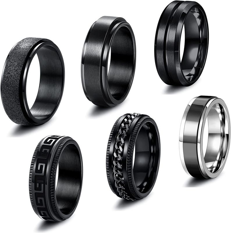 Simple Style Geometric Solid Color Titanium Steel Plating Men's Rings