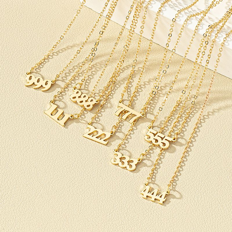Simple Style Number Alloy Plating Metal Gold Plated Women's Pendant Necklace
