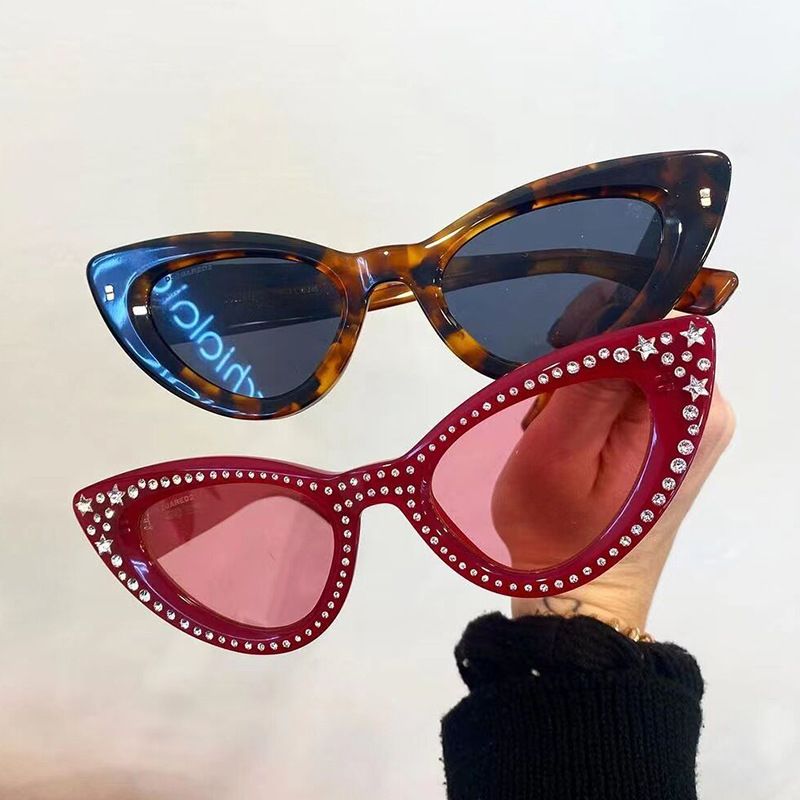 Cool Style Color Block Ac Cat Eye Rhinestone Full Frame Women's Sunglasses