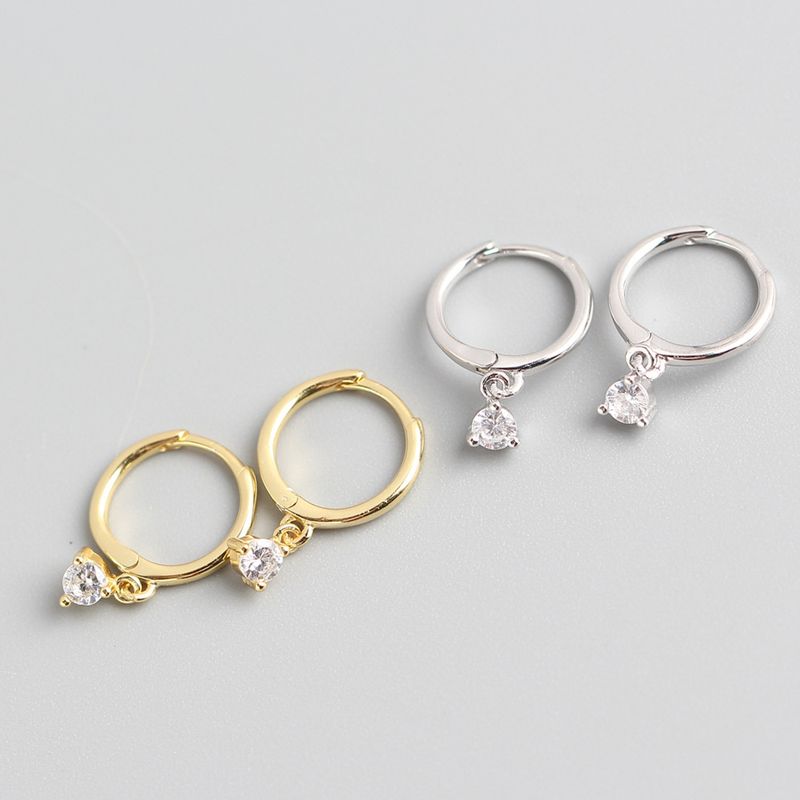 1 Pair Simple Style Water Droplets Sterling Silver Inlay Zircon Drop Earrings