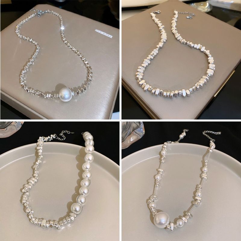 Estilo Simple Irregular Cuadrado Forma De Corazón Perla De Imitación Piedra Natural Metal Embutido Diamantes De Imitación Mujeres Pulsera Collar