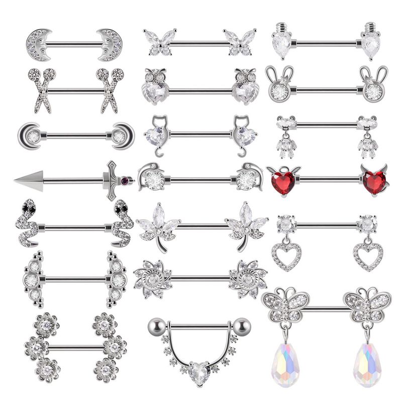 1 Pair Simple Style Moon Stainless Steel Polishing Inlay Zircon Nipple Ring Adhesive Nail