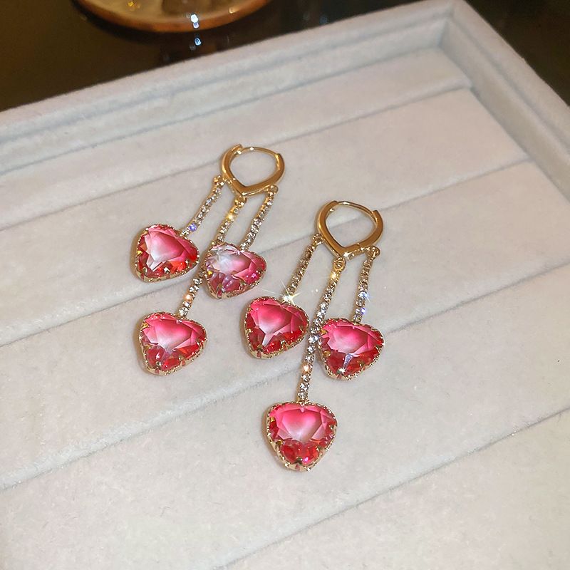 1 Pair Casual Elegant Heart Shape Plating Inlay Copper Alloy Artificial Crystal Earrings